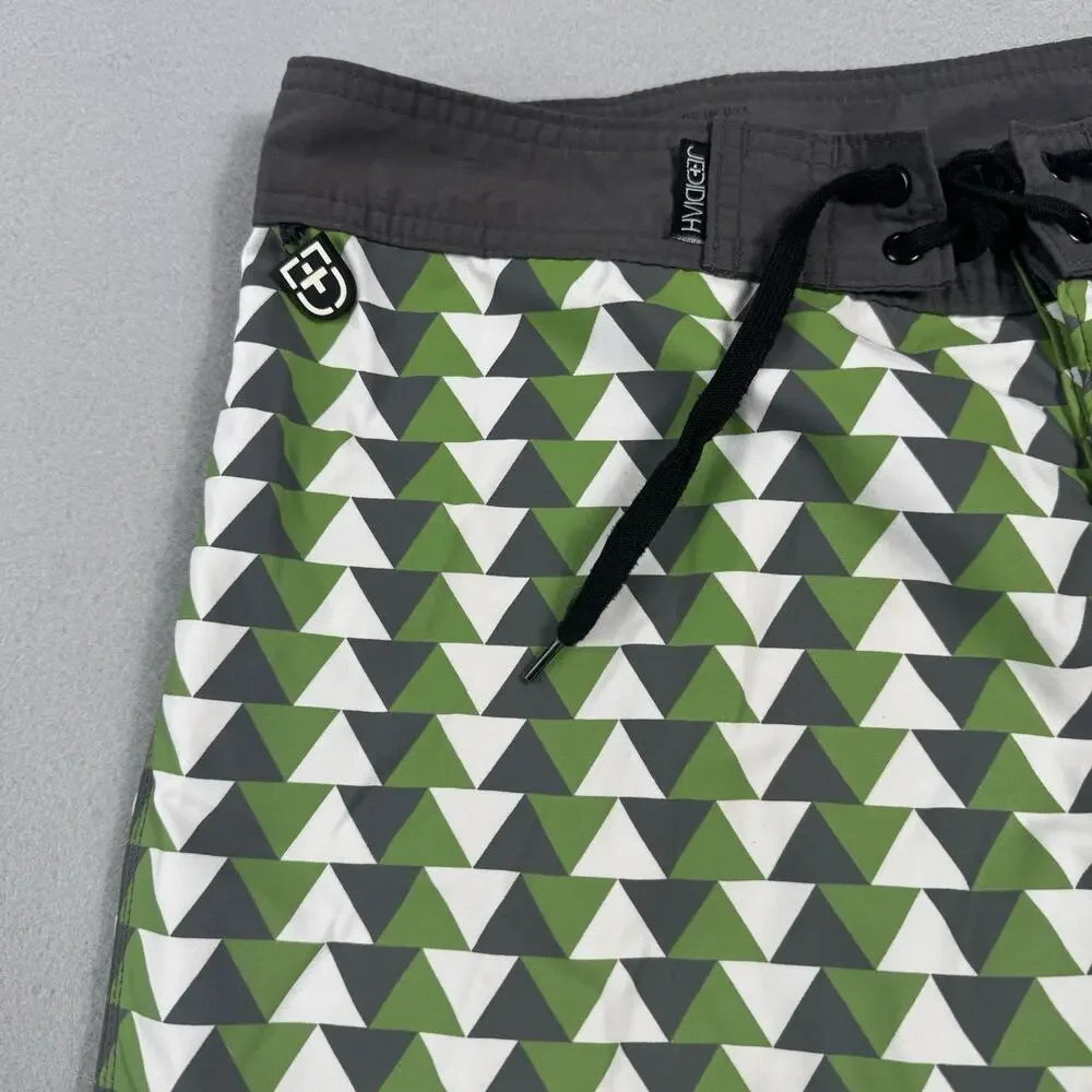 Jedidiah Men’s Board Shorts‎ Size 34 Green Gray Triangle Surf Swim USA